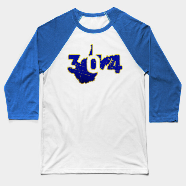 304 Hometown Pride West Virginia Distressed. Baseball T-Shirt by casualteesinc