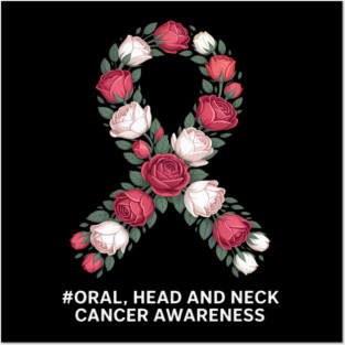 Wear Burgundy White Ribbon Oral Head & Neck Cancer Awareness Posters and Art