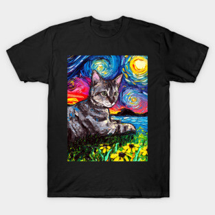 Tabby Tiger Cat Starry Night T-Shirt
