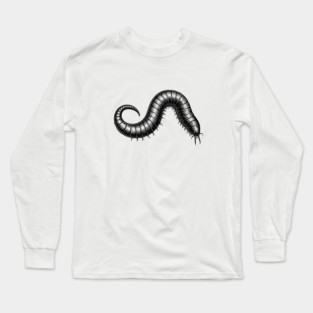 Detailed Tapeworm Illustration Dark Ink Engraving Style Long Sleeve T-Shirt