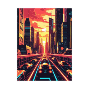 Futuristic Cityscape with Cars T-Shirt