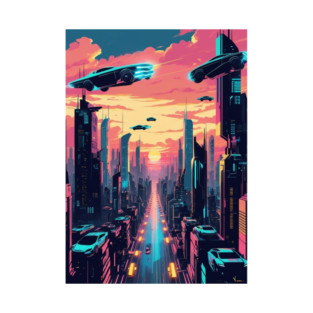Futuristic Cityscape with Flying Cars T-Shirt
