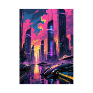 Futuristic Cityscape with Flying Cars T-Shirt