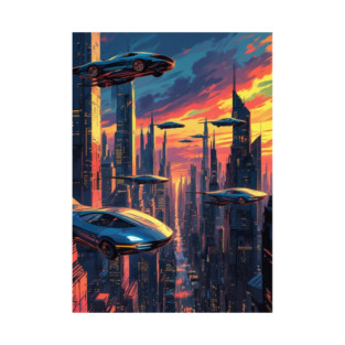 Futuristic Flying Cars Cityscape T-Shirt