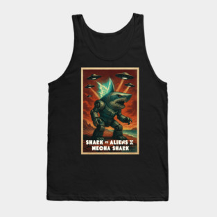 Shark vs Aliens X: Mecha Shark — Retro 50s Sci-Fi B Movie Showdown Tank Top