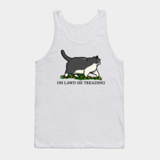 Oh Lawd He Treading Grey Tuxedo Cat Tank Top