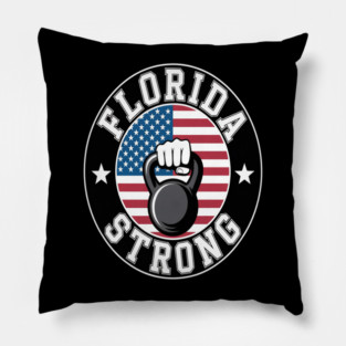 Florida Strong  Barbell, Kettlebell and American flag Pillow