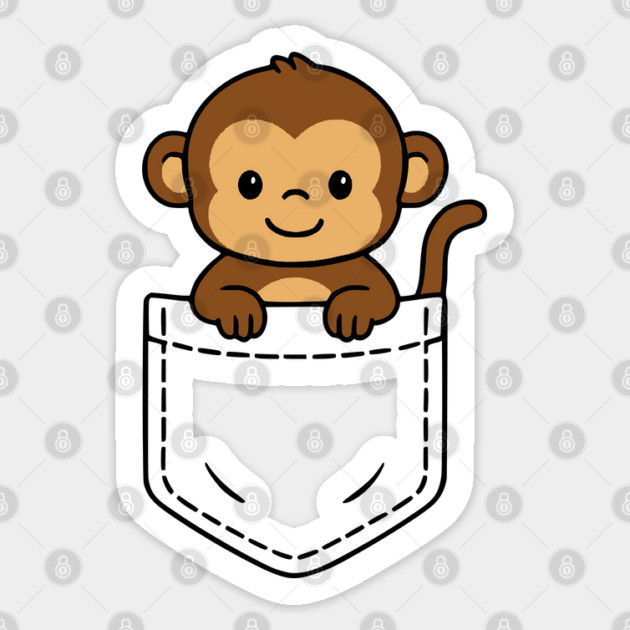 Funny Baby Monkey Pocket Pal Cute Jungle Animal Sticker by Yesteeyear