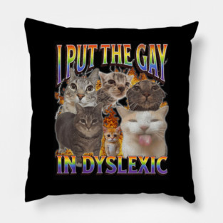 I Put The Gay In Dyslexic LGBT Cat Meme Bootleg Graphic Pillow