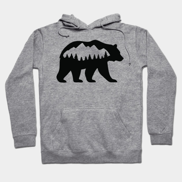 Grizzly Bear with Mountain Forest Silhouette – Minimalist Nature Design Hoodie by DonWillisJrArt