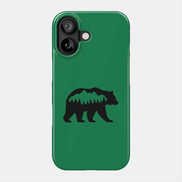 Grizzly Bear with Mountain Forest Silhouette – Minimalist Nature Design Phone Case by DonWillisJrArt