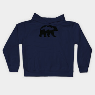 Grizzly Bear with Mountain Forest Silhouette – Minimalist Nature Design Kids Hoodie