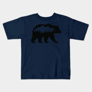 Grizzly Bear with Mountain Forest Silhouette – Minimalist Nature Design Kids T-Shirt