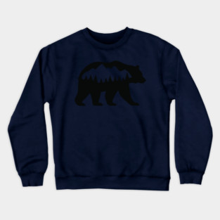 Grizzly Bear with Mountain Forest Silhouette – Minimalist Nature Design Crewneck Sweatshirt