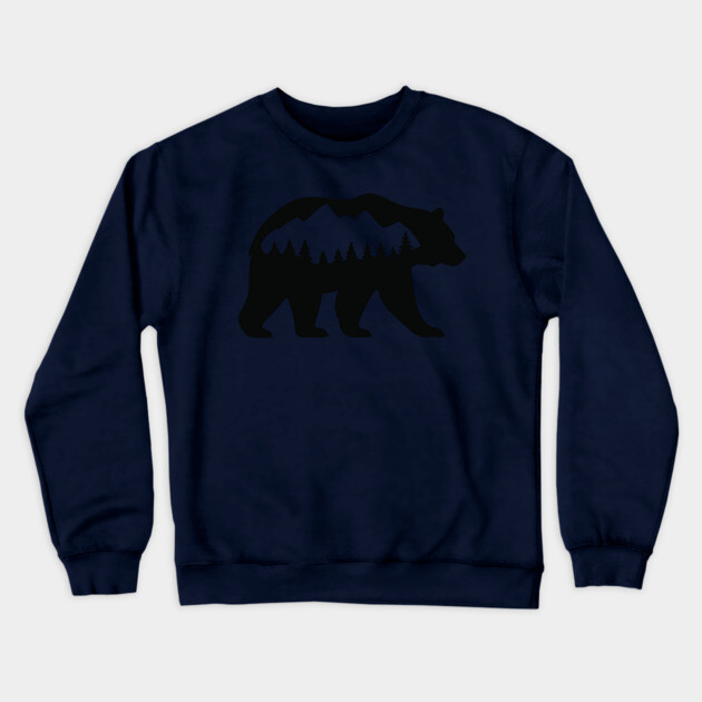Grizzly Bear with Mountain Forest Silhouette – Minimalist Nature Design Crewneck Sweatshirt by DonWillisJrArt