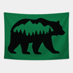 Grizzly Bear with Mountain Forest Silhouette – Minimalist Nature Design Tapestry