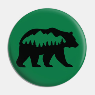 Grizzly Bear with Mountain Forest Silhouette – Minimalist Nature Design Pin