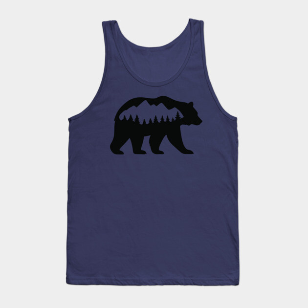 Grizzly Bear with Mountain Forest Silhouette – Minimalist Nature Design Tank Top by DonWillisJrArt