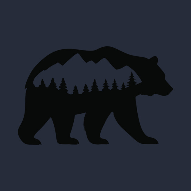 Grizzly Bear with Mountain Forest Silhouette – Minimalist Nature Design by DonWillisJrArt
