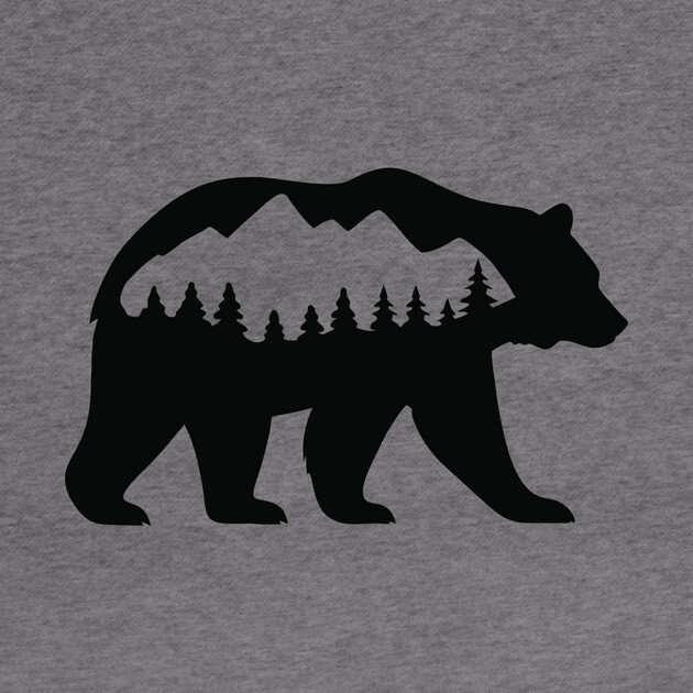 Grizzly Bear with Mountain Forest Silhouette – Minimalist Nature Design by DonWillisJrArt