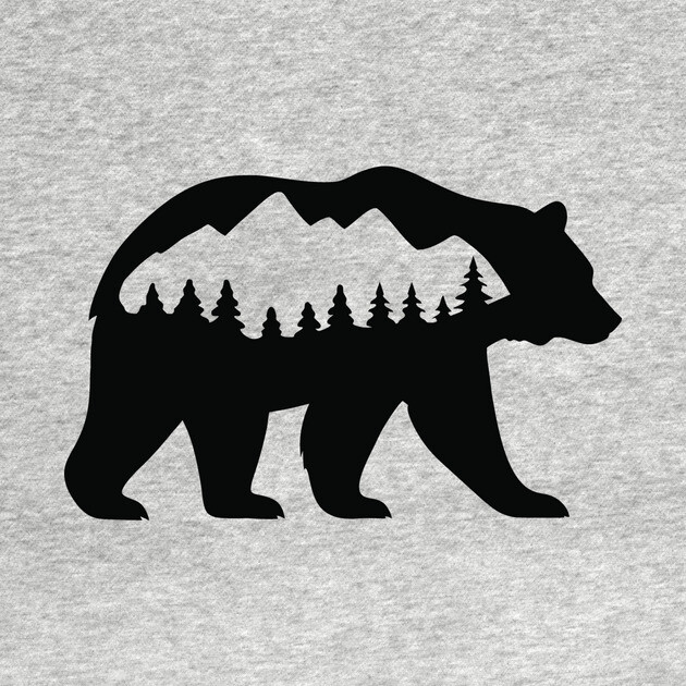 Grizzly Bear with Mountain Forest Silhouette – Minimalist Nature Design by DonWillisJrArt