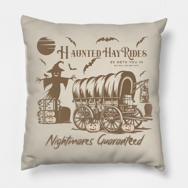 Haunted HayRides Pillow by casualteesinc