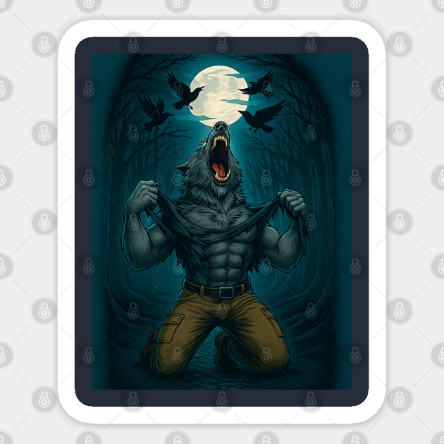 Werewolf Ripping Shirt Under Full Moon – Dark Alpha Wolf Sticker by WolfChamp