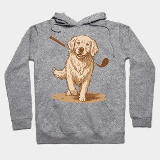 Golden Retriever Golfer – Vintage Sepia Dog Art Hoodie