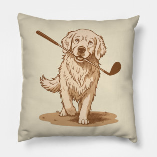 Golden Retriever Golfer – Vintage Sepia Dog Art Pillow