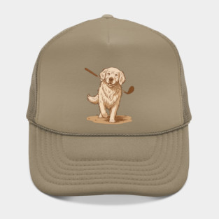 Golden Retriever Golfer – Vintage Sepia Dog Art Hat