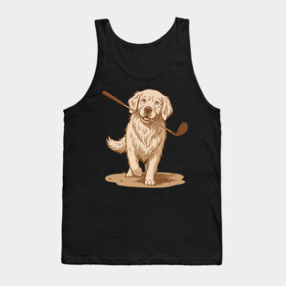 Golden Retriever Golfer – Vintage Sepia Dog Art Tank Top
