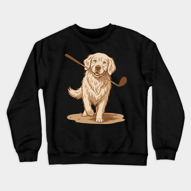 Golden Retriever Golfer – Vintage Sepia Dog Art Crewneck Sweatshirt by DonWillisJrArt