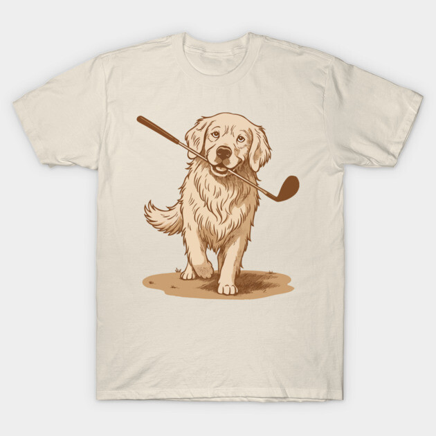 Golden Retriever Golfer – Vintage Sepia Dog Art T-Shirt by DonWillisJrArt