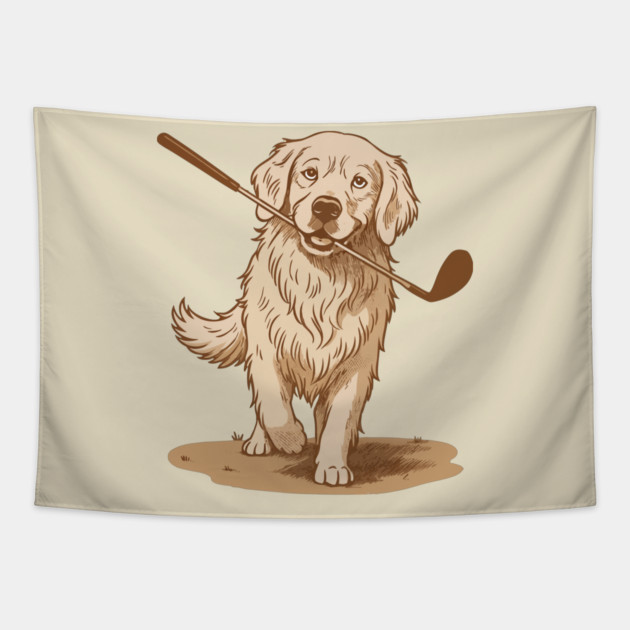 Golden Retriever Golfer – Vintage Sepia Dog Art Tapestry by DonWillisJrArt