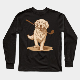Golden Retriever Golfer – Vintage Sepia Dog Art Long Sleeve T-Shirt