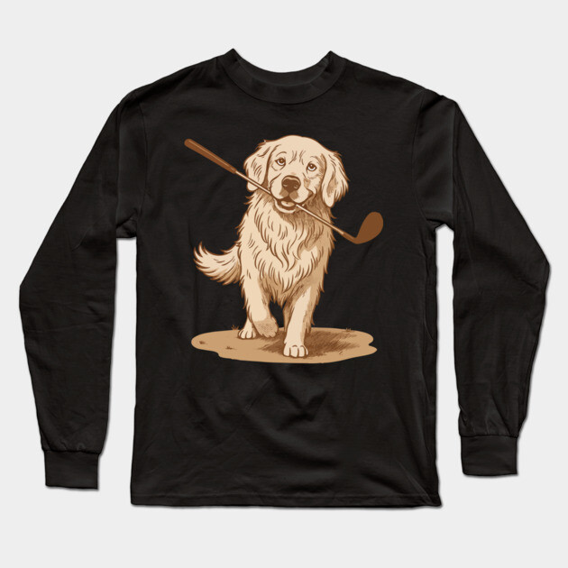 Golden Retriever Golfer – Vintage Sepia Dog Art Long Sleeve T-Shirt by DonWillisJrArt