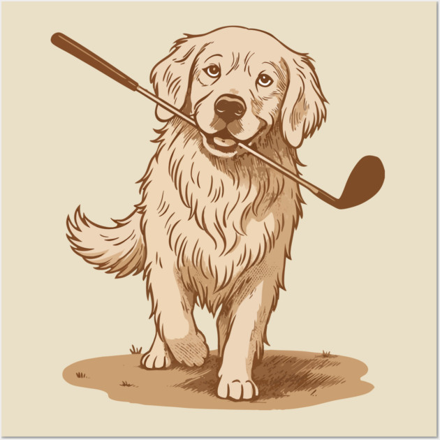 Golden Retriever Golfer – Vintage Sepia Dog Art Wall Art by DonWillisJrArt