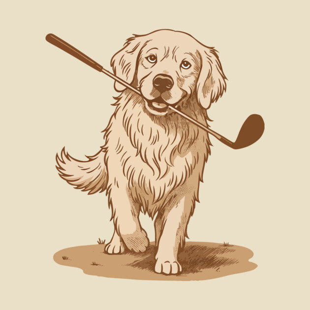 Golden Retriever Golfer – Vintage Sepia Dog Art by DonWillisJrArt