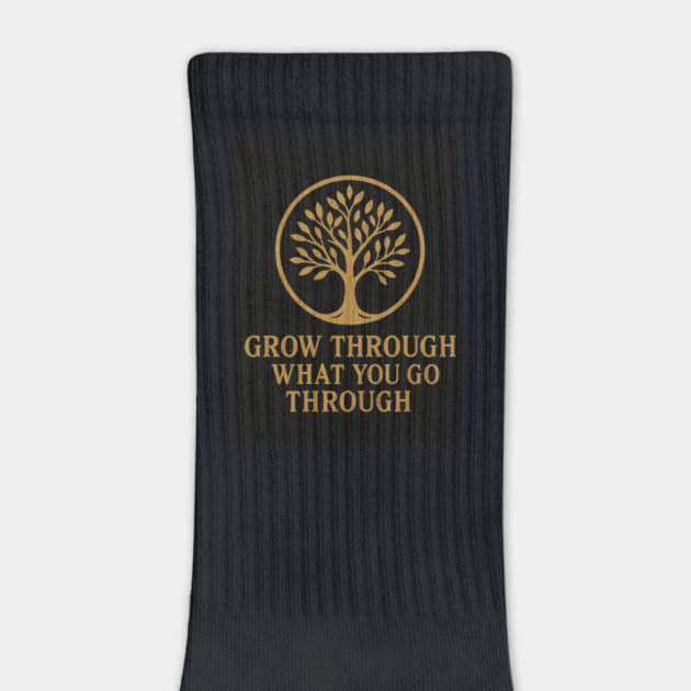 Grow Through What You Go Through – Motivational Tree of Life Quote Design in Brushed Gold by Anne Lee