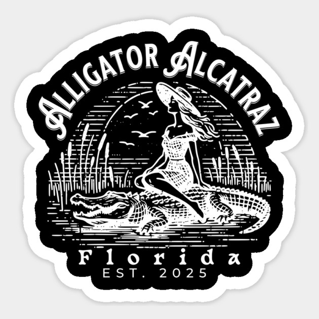 Alligator Alcatraz Florida Retro Pin-Up Swamp Vintage Design Sticker by ArtistTee ⭐⭐⭐⭐⭐