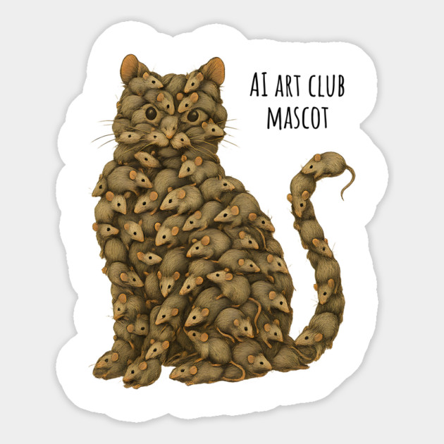 Cat Made of Mice ironic AI Art Club Mascot design AI Slop Magnet by Luxinda