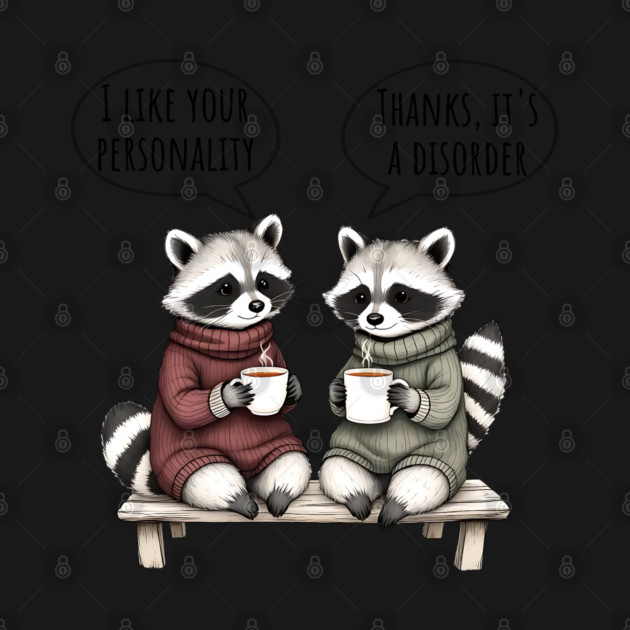 Two cute raccoons sharing tea: I like your personality, thanks it's a disorder by Luxinda
