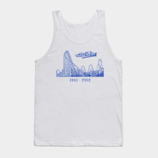 Shock Wave Vintage Defunct Roller Coaster Shockwave 1980s 1990s Retro Thrill Ride Enthusiast Classic Chicago Theme Park 1988 Tank Top