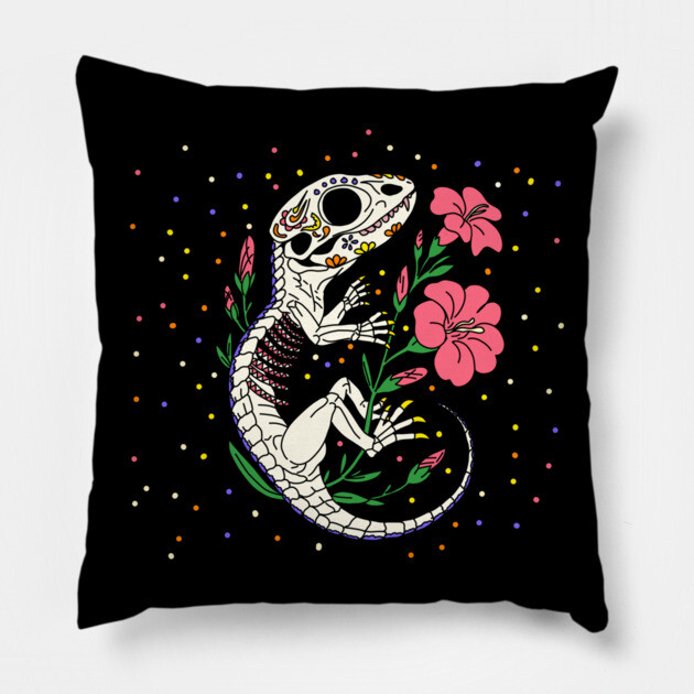 July's Larkspur & Lizard Skeleton Pillow by H. R. Sinclair