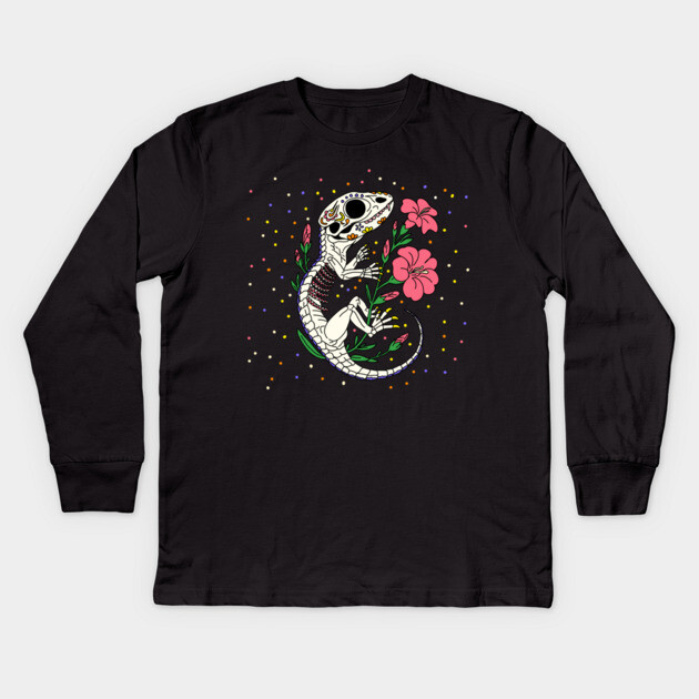 July's Larkspur & Lizard Skeleton Kids Long Sleeve T-Shirt by H. R. Sinclair
