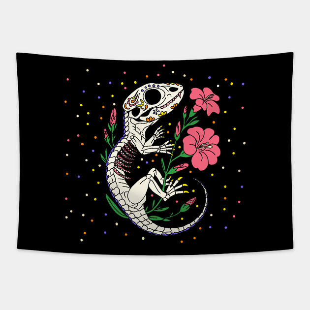 July's Larkspur & Lizard Skeleton Tapestry by H. R. Sinclair