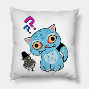 Derpy Blue Tiger And Bird Pillow