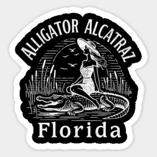 Alligator Alcatraz Florida Pin-Up Retro Swamp Adventure Badge Sticker
