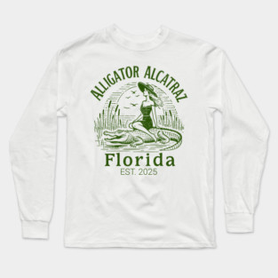 Vintage Alligator Alcatraz Florida Pin-Up Retro Swamp Design Long Sleeve T-Shirt