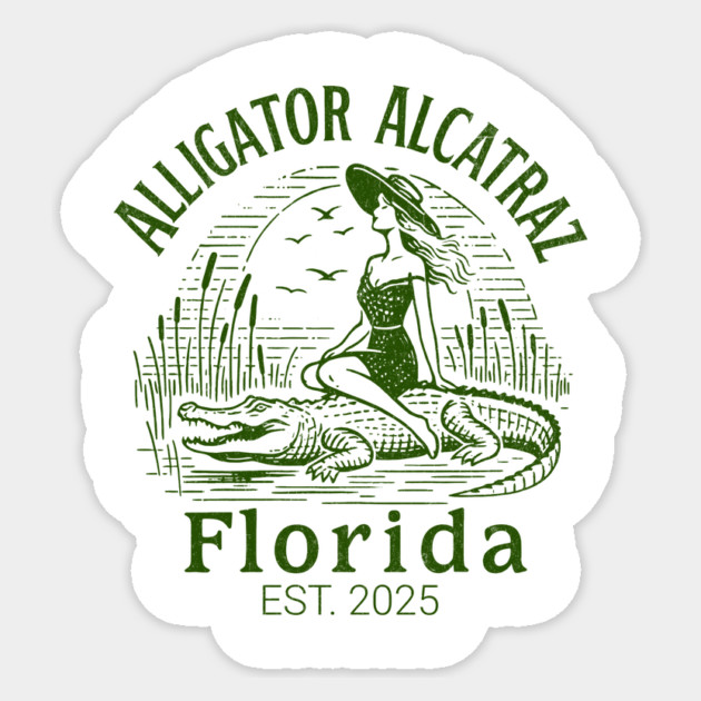 Vintage Alligator Alcatraz Florida Pin-Up Retro Swamp Design Sticker by ArtistTee ⭐⭐⭐⭐⭐